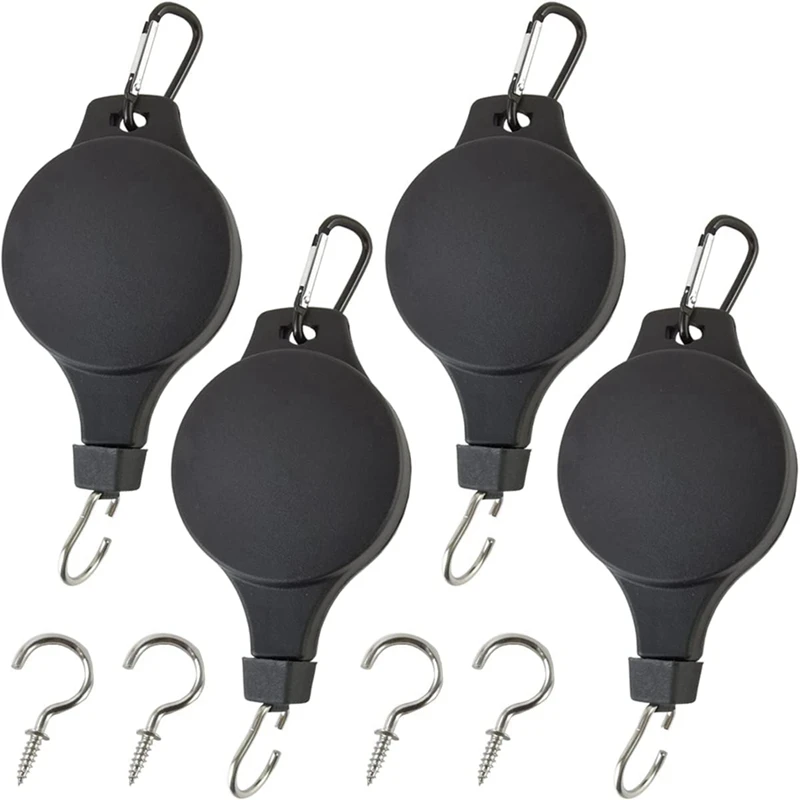 

4PCS Plant Pulleys Plant Hook Pulley With 4PCS Ceiling Hooks For Hanging Plants Retractable Plant Hangers Outdoor Durable