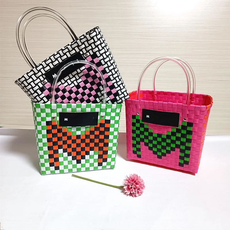 

Large Rattan Bag Picnic Bag Rattan Square Bag Basket Storage Fruit Format Wicker Bag Vegetable Container Luxury Woman Straw