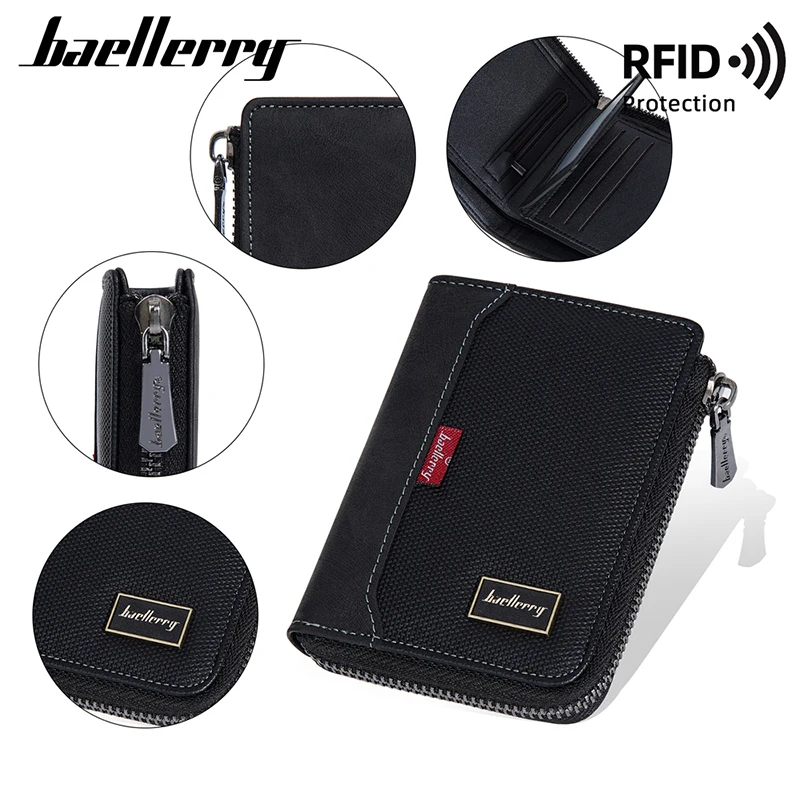 Baellerry RFID Simple Short Men Zipper Wallets Luxury Brand Card Holder Male Wallet Photo Holder Coin Pocket Man Purses 5