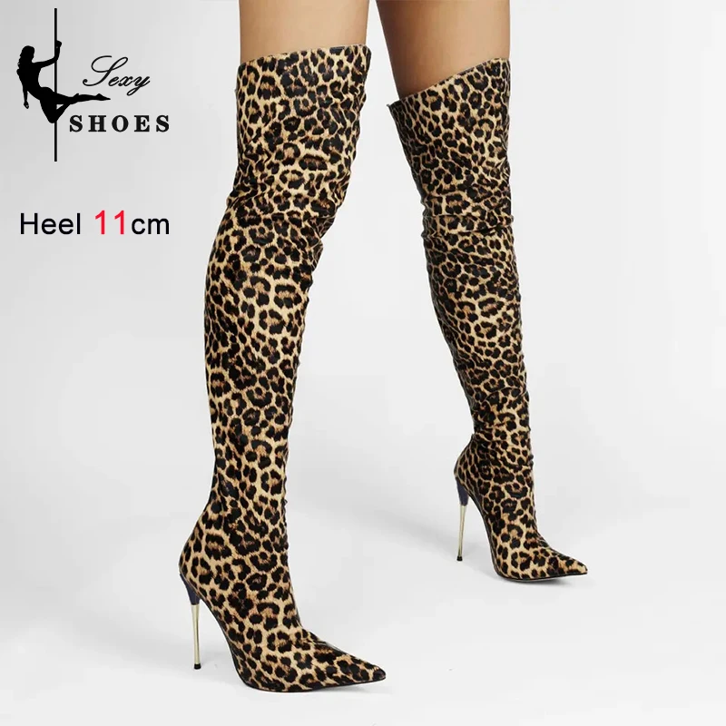 Over-the-Knee Women's Boots Pointed Toe Back Zipper Patent Leather Ladies Shoes Nightclub Bar Party Catwalk Boots 45 Plus Size