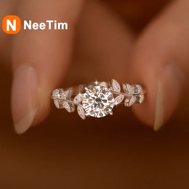 NeeTim 1CT Moissanite Diamond Rings Wedding Band for Women 925 Sterling Silver with Plated White Gold Bands Engagement Ring 1