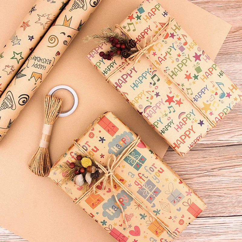 Baby Shower Gift Wrap Paper Sheet 6pcs/Roll Animals Kraft