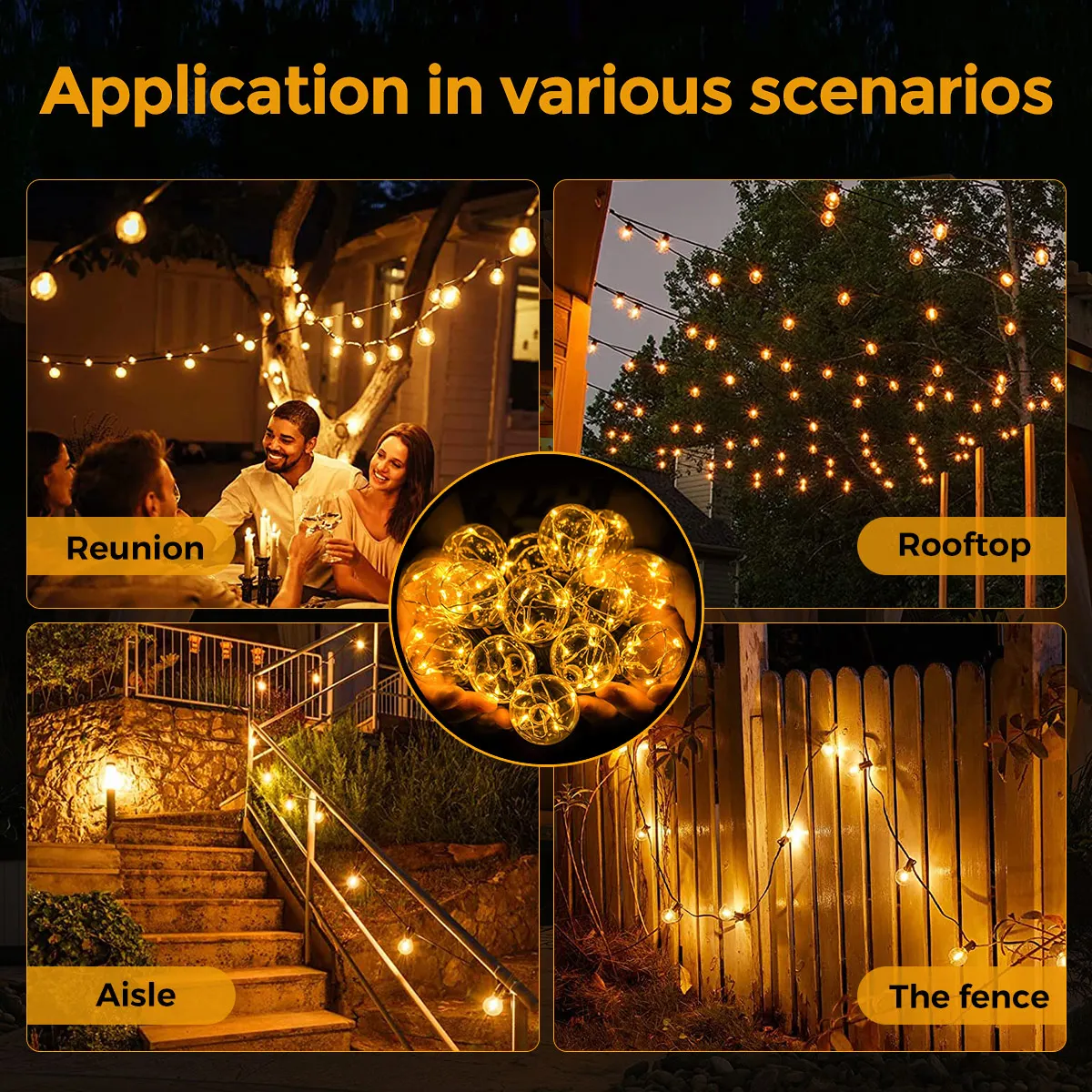 11.7M 32bulbs Outerdoor String light ,LED G40 Ball String Lights 8 mode Waterproof Outdoor Garden Garland Lights