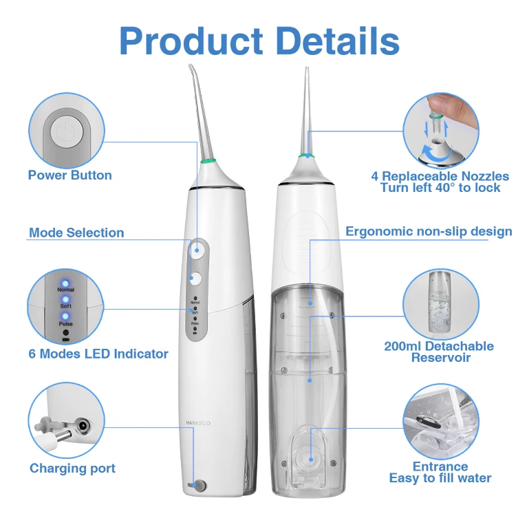 Description Picture 5 of itemHigh Quality Water Flossers Portable Rechargeable Oral Irrigator Water Flosser Cordless Water Flosser Oral Irrigator