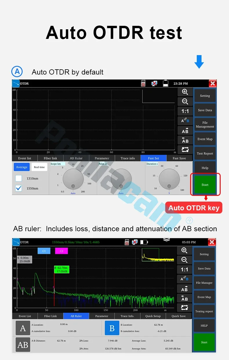 MOT-51 OTDR Tester 5.55 Inch OLED Touch Screen OTDR OPM VFL Optic Time-domain Re