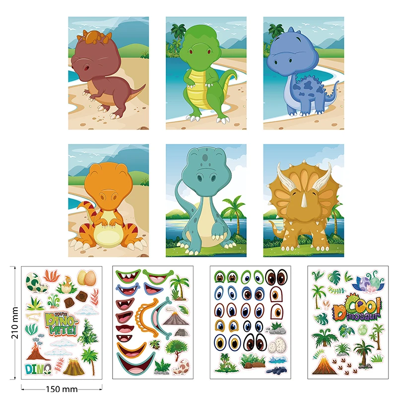 9 Styles Children Kids Make Your Own Faces Stickers Creative DIY Puzzle Games Princess Animals Dinos Girls Boys Party Favor Gift