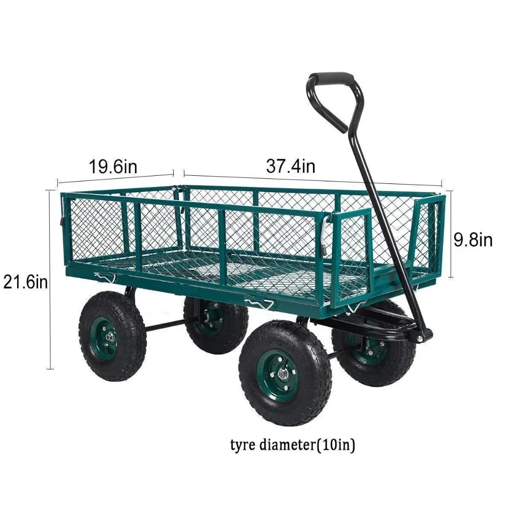 Garden Cart Heavy Duty 550lb Weight Capacity, Mesh Steel Metal Wagon Cart, Yard Cart with 180&deg; Rotating Handle