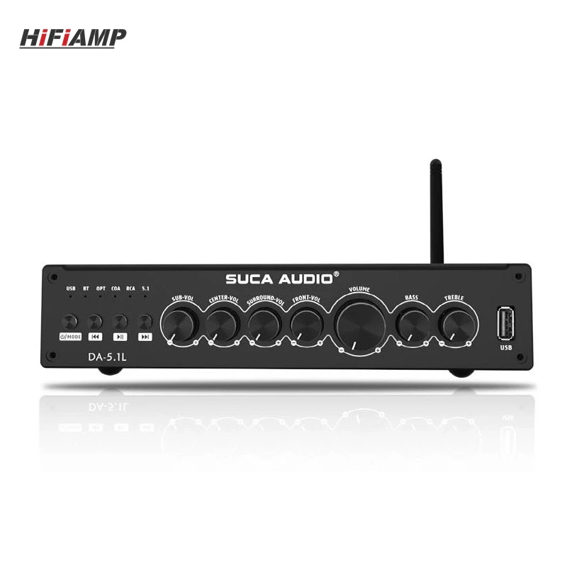 SUCA 오디오 DA-5.1L 블루투스 5.0 고출력 USB 전문 파워 앰프 HiFi 5.1 채널 홈시어터