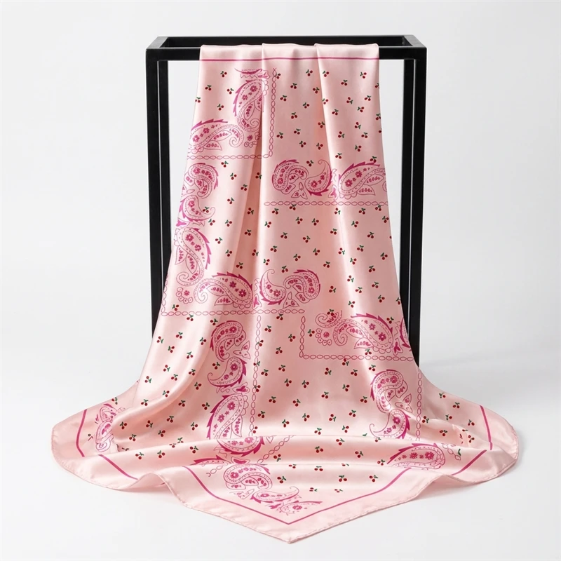 90 cm Luxus Marke Seide Satin Quadrat Schal Frauen Hijab Bandana Muslimischen Kopftücher Schal Wrap Damen Stirnband Halstuch Foulard – Detail 17