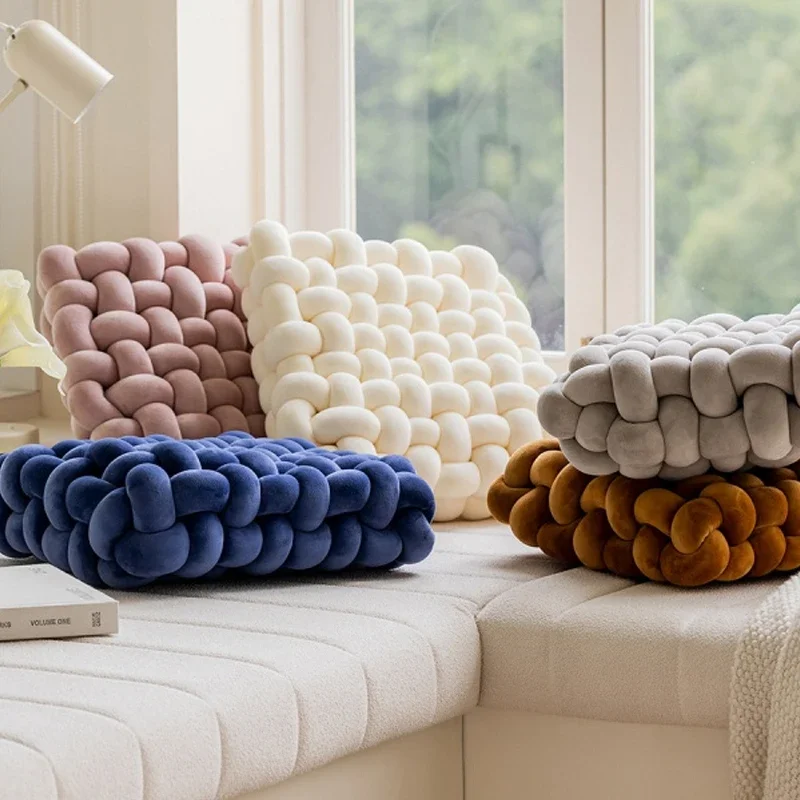 Candy Colored Home Woven Pillows Knot Decoration Sofa Cushion Minimalist Wind Pudding Biscuit Cushion Cushion Bedroom Pillow