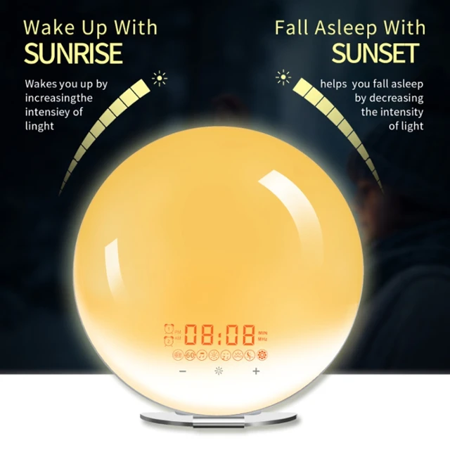 Despertador Digital con luz Natural, de simulación de reloj despertador  amanecer y atardecer con Radio FM, 7 colores, función de repetición -  AliExpress