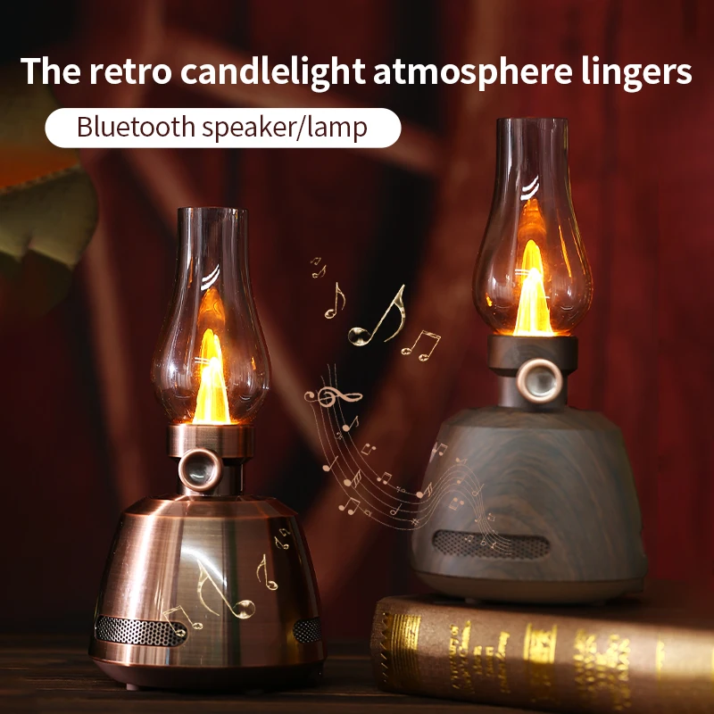 Alto-falante Bluetooth Portátil Caixa de Som Luz Vela Vintage Soundbox Música Retro com Ajuste de Brilho Recarregável Home Deco