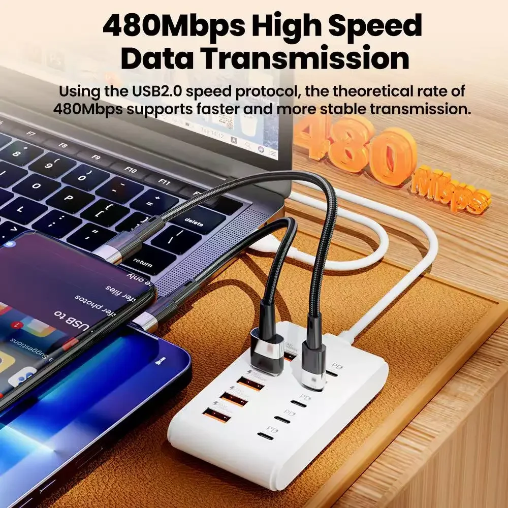 USB Charger Type C Fast Charging Desktop Power Socket Multi Ports Quick Charge Adapter Fast Charge with 1m USB Cord For Phones