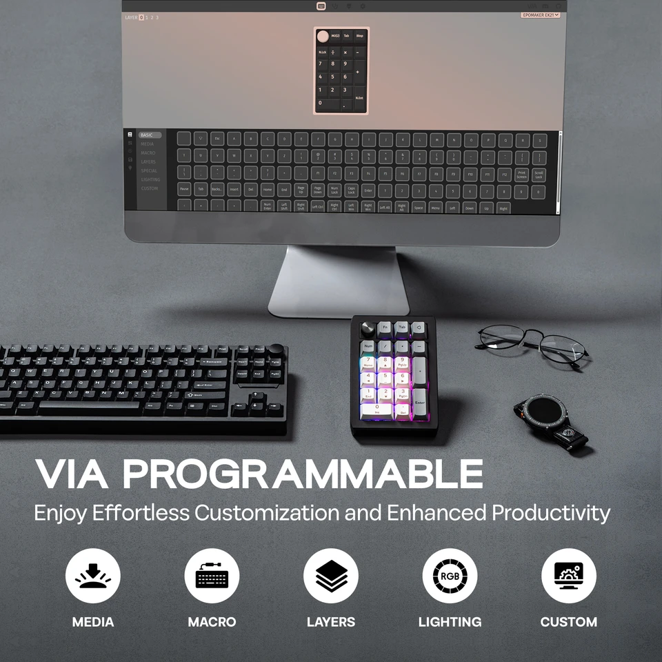 EPOMAKER EK21 VIA テンキー Amazon | EPOMAKER EK21 VIAガスケット テンキー ゲーミングキーボード