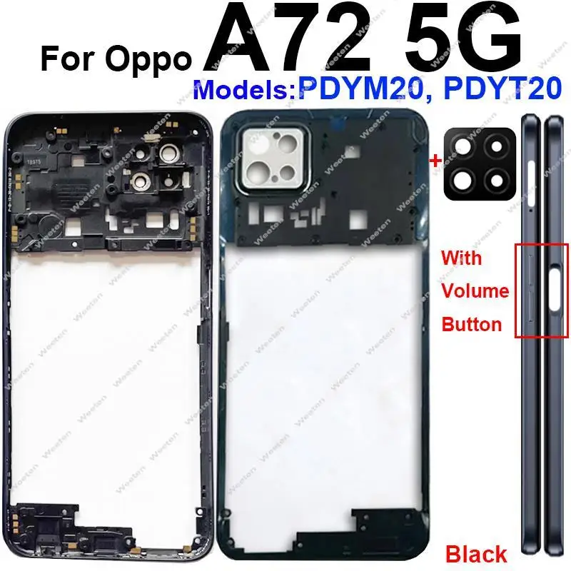 OPPO A72 4G 5G 중간 프레임 커버 베젤(볼륨 버튼 렌즈 프레임 교체 포함)용 중간 하우징