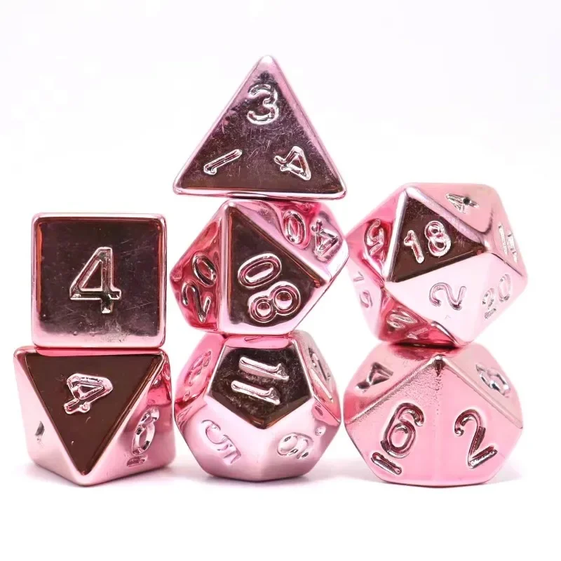7pcs of Metal Dice Electroplating Seven Colored Metal Dice Set Colorful Gold Rose Gold Champagne Electroplating