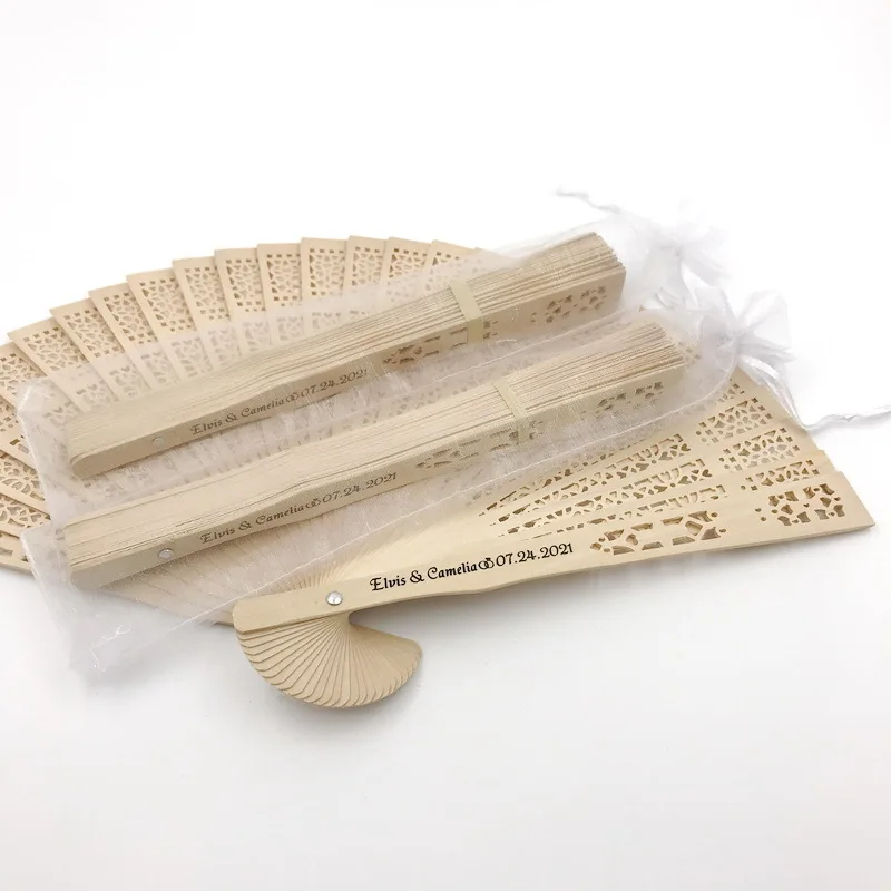 Personalized wooden wedding gifts gifts for guests Sandalwood fan folding party decoration 20-100 pieces