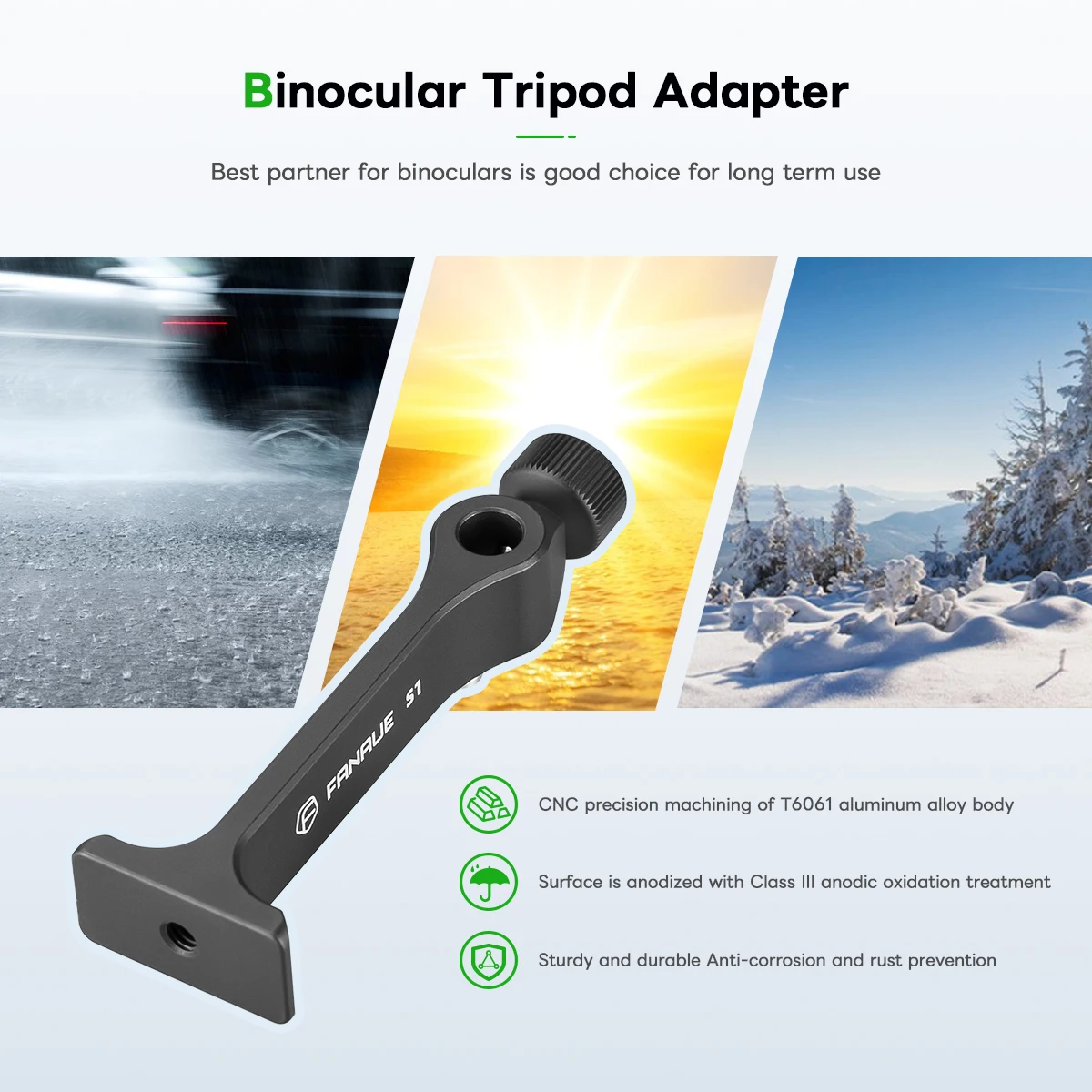 Adaptateur De Trépied Universel SUNWAYFOTO CC-09 Pour Jumelles - Compatible Arca Swiss, Serrage 26-64mm, Alu Léger