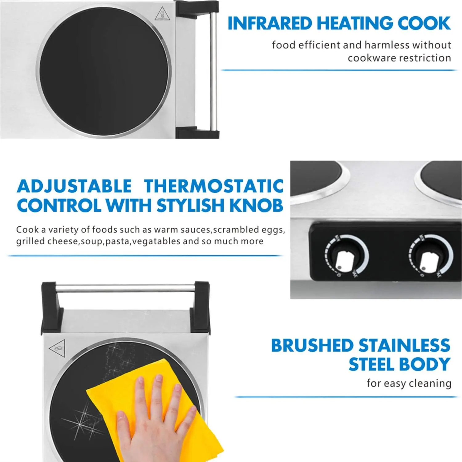 Turkewood electric stove, dual infrared ceramic heating plate cooking, two controlled range burners 4
