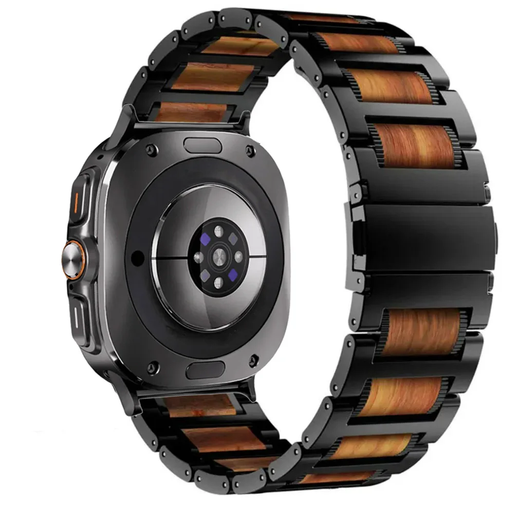 Elegant Red Sandalwood & Metal Strap Stainless Steel High-Quality Watchband