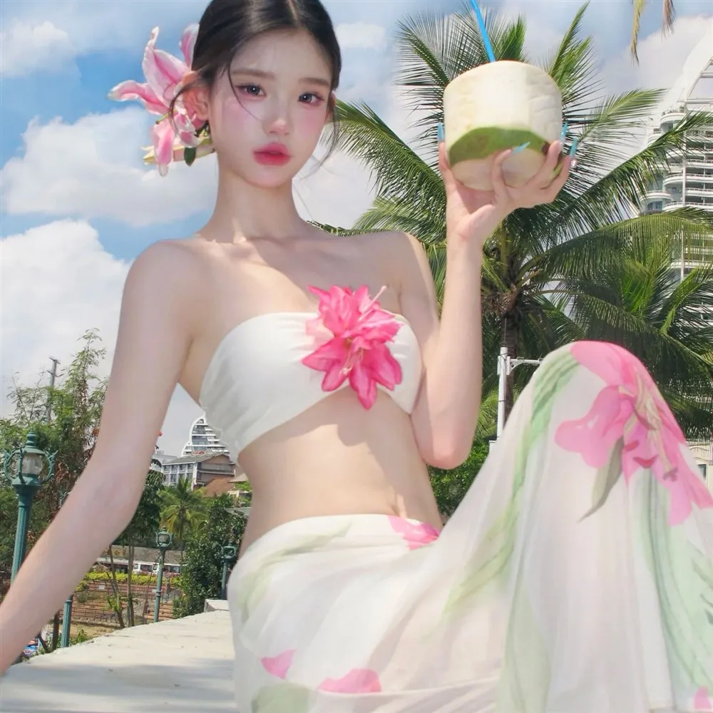 Thailand Pure Desire, wunderschönes Design, blumenförmiger Topless-Bikini, sommerlicher, sexy Hot-Girl-Urlaubs-Split-Badeanzug für Damen im frischen Stil – Detail 12