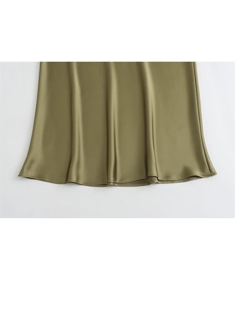 HH TRAF Women\'s Midi Skirt High Waisted Solid Sexy Satin Dress Tight Chic Elegant Women Mermaid Long Skirt Casual Bodycon Skirt