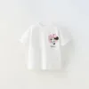 Girls Tees Casual Loose Simple Tees Thin Short Sleeve Tees Kids New Round Neck Bottoming Shirt Infant Cute Print White TShirt 2