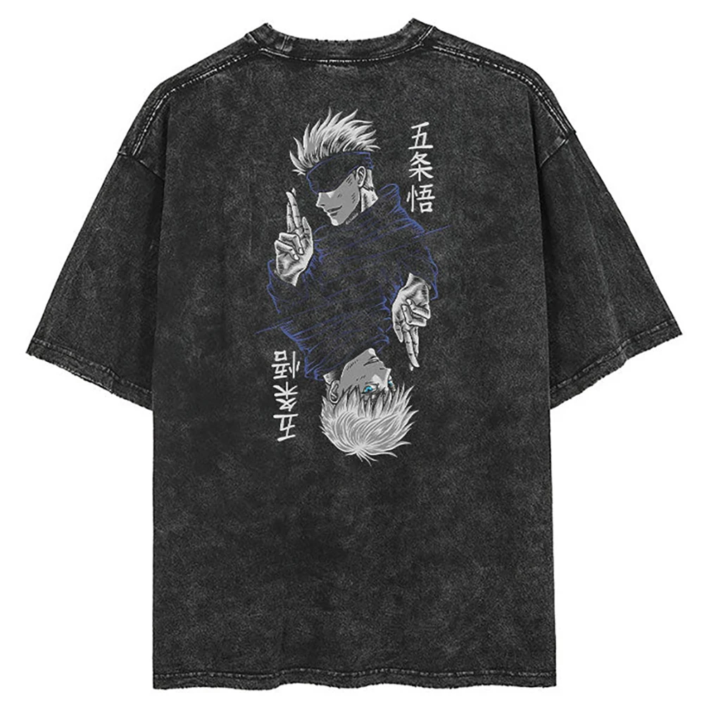 

Japanese Anime Jujutsu Kaisen Print Vintage T-shirt Men Oversized Washed Anime Graphic T Shirts Streetwear Summer Tops Tees