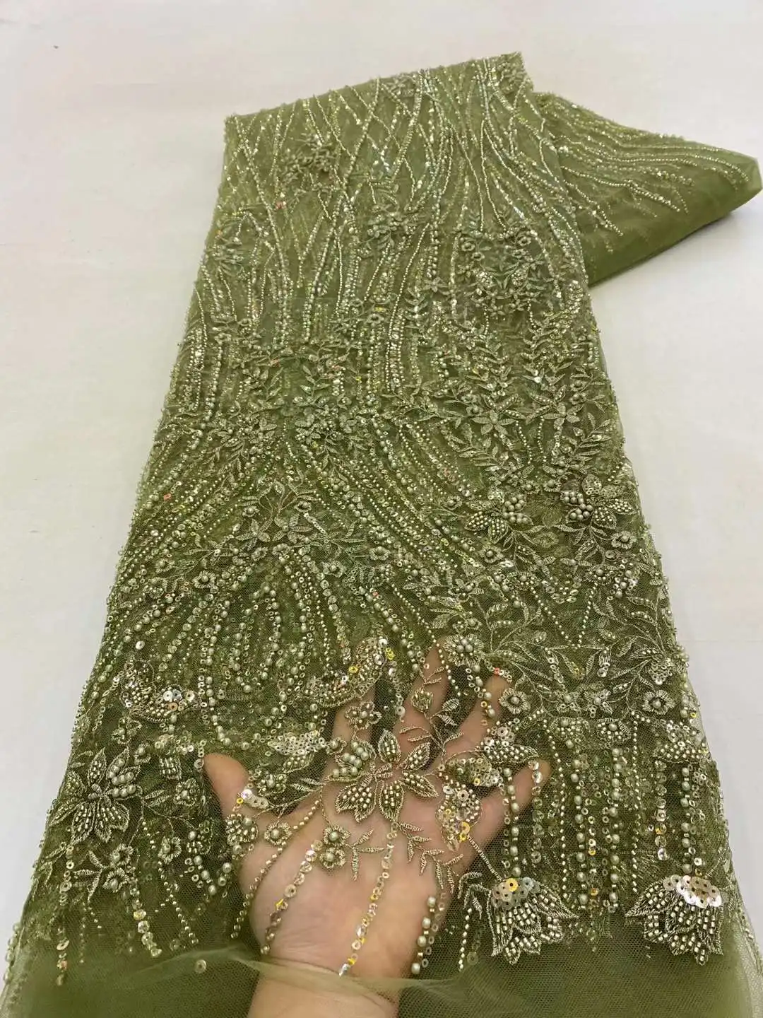 

Latest Luxury Elegant 2023 African Embroidery Bead Tube Lace Fabric Nigerian Sequins Lace Fabric For Wedding Party Dress XZ72TY