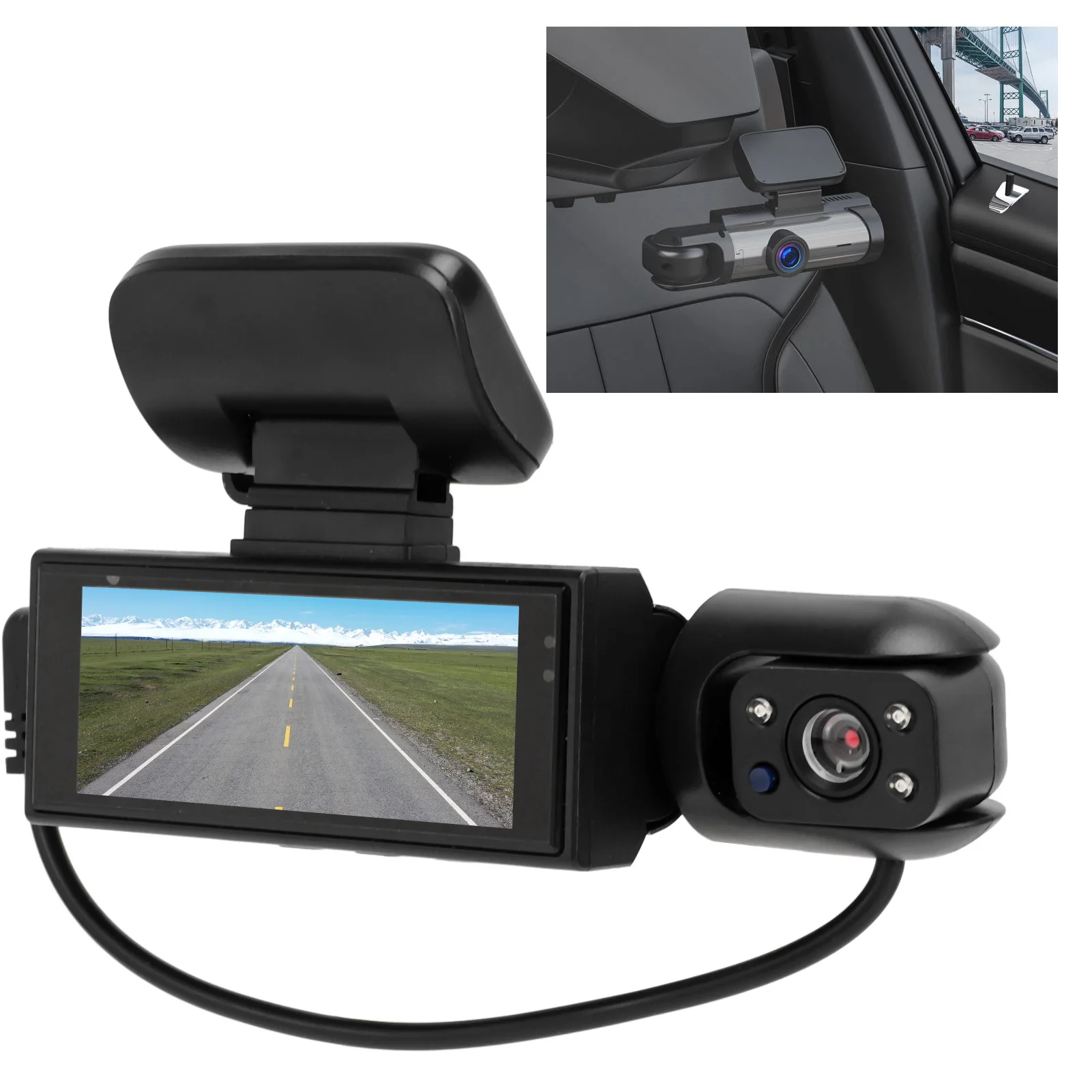 Driving Video Recorder Reversing Visible Car Dash Cam 3.16inch 360 Degree Rotating IR Lens Night Vision for Driving Safety