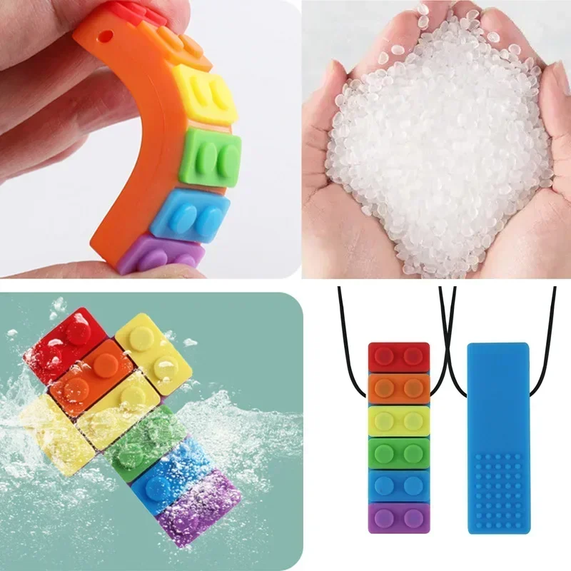 Sensory Chew Necklace Brick Chewy Kids Silicone Biting Pencil Topper Teether Toy 1Pc Silicone teether for children with autism teething toys silicone teething toys baby teething toys silicone teether sensory chew necklaces