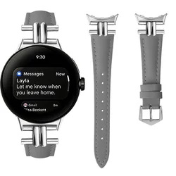 Premium Leather Watch Strap with Metal Connector - Elegant Bracelet Design, 45mm & 41mm for Pixel Watch 41mm (Gray)