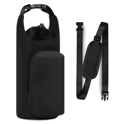 Insulated Crossbody Water Bottle Carrier with Adjustable Strap and Phone Pocket (Black)