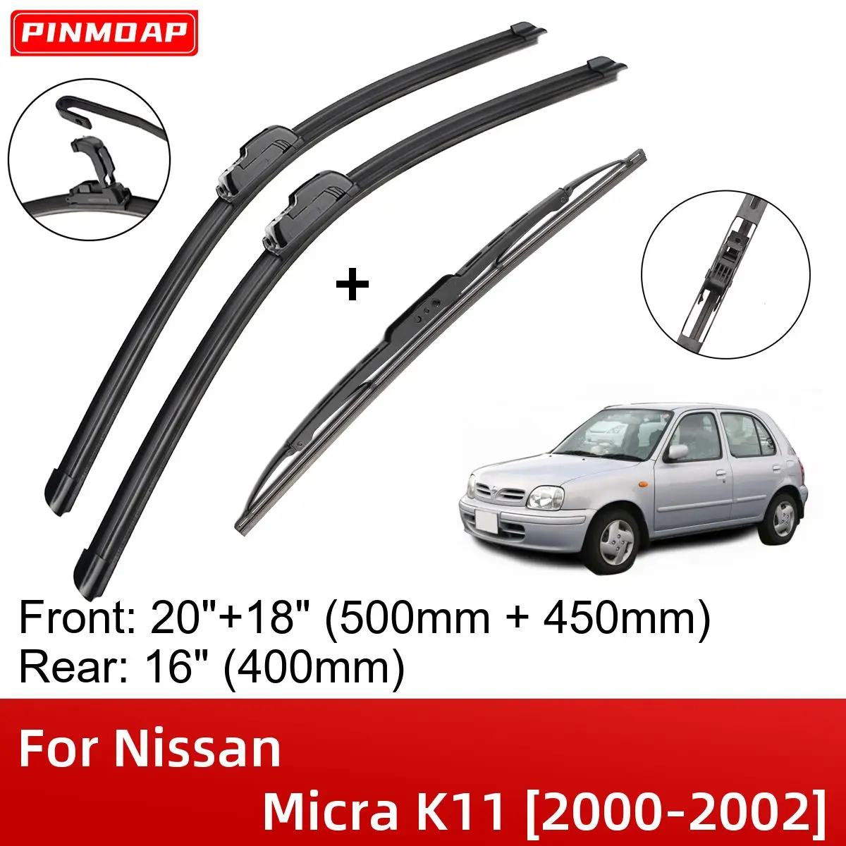 Per Nissan Micra K11 2000-2002 20 "+ 18" + 16 "Spazzole Tergicristallo Anteriore Posteriore Spazzole Accessori Taglierina 2000 2001 2002