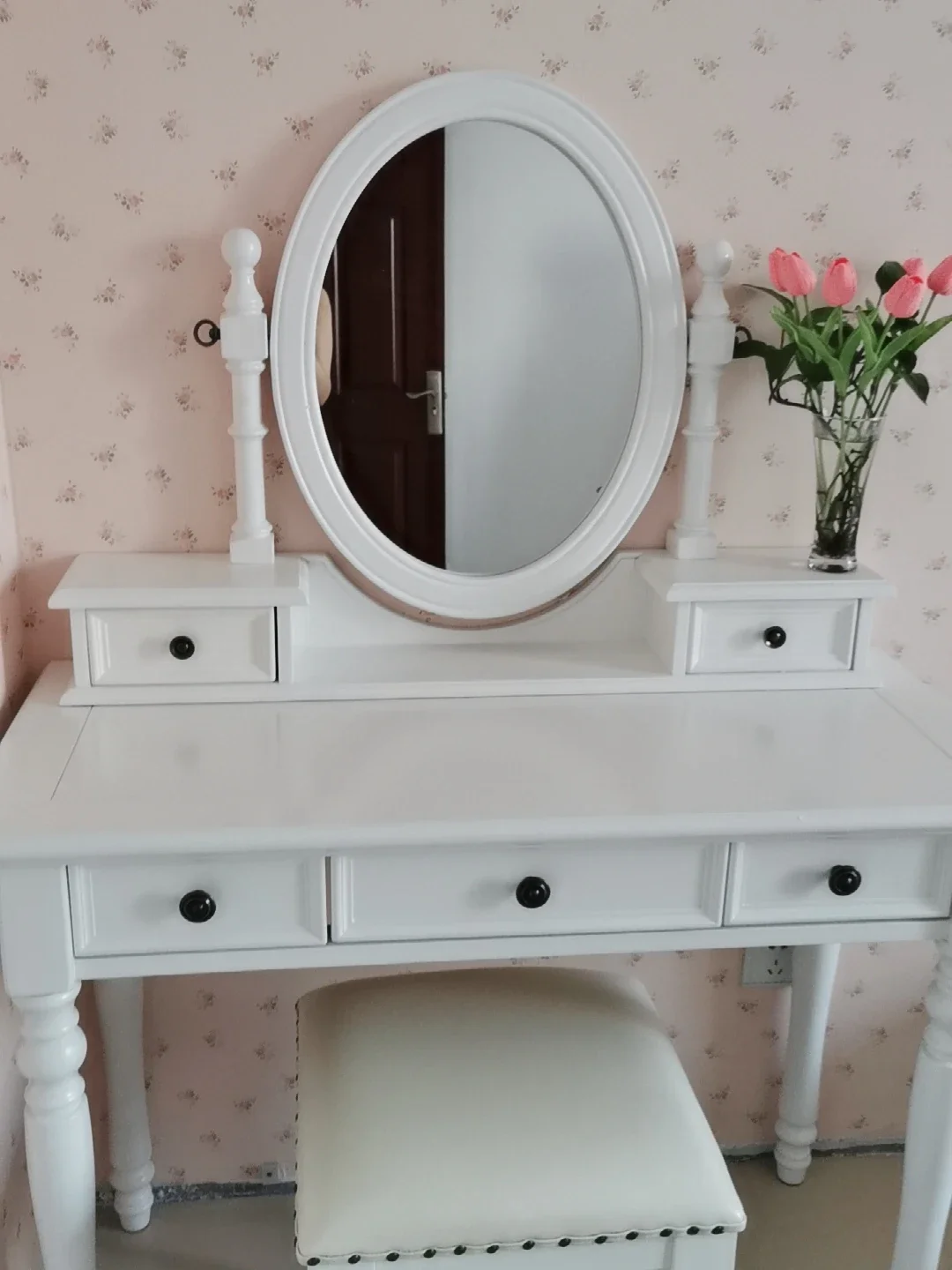 Description Picture 2 of itemAmerican Retro Solid Wood Dressers Bedroom Furniture Storage Dressing Table with Mirror European Household Storage Vanity Table