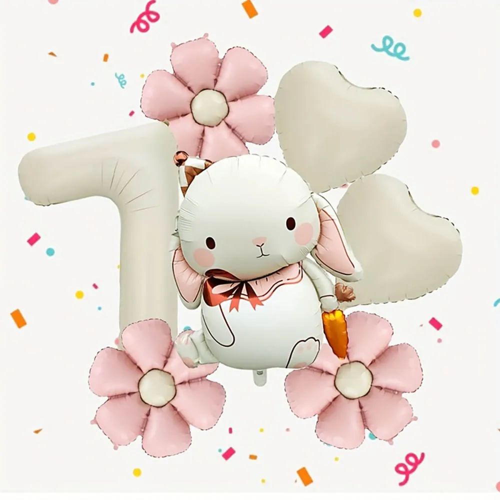7 Stück große Ohren Karotte Kaninchen Gänseblümchen Blumen Liebe Herz Ballon Creme Zahl Folienballons für Kinder Geburtstag Party Dekoration Geschenke – Detail 8