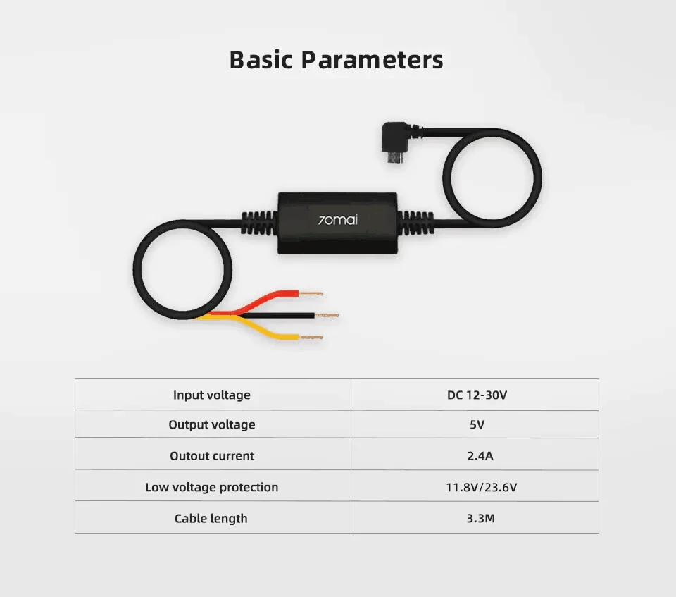 70Mai 3.3M Hardwire Kit for Dash Cam A810/M500/Omni