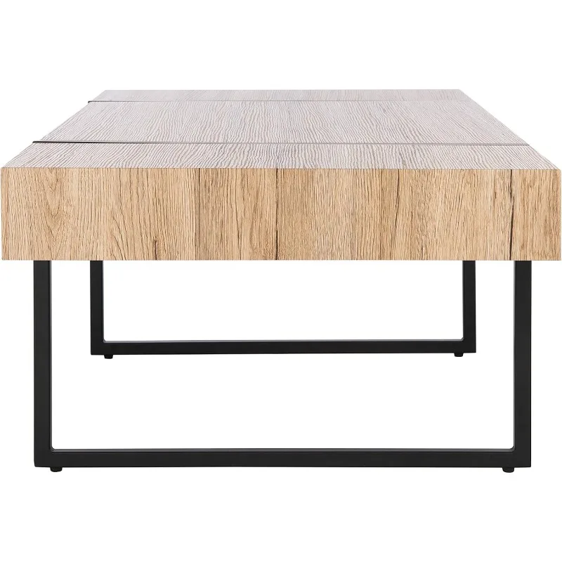 Home Collection Tristan Modern Rectangular Coffee Table COF7000B, 43.3" W X 23.6" L X 15.7" H, Natural/Black Metal Legs 5