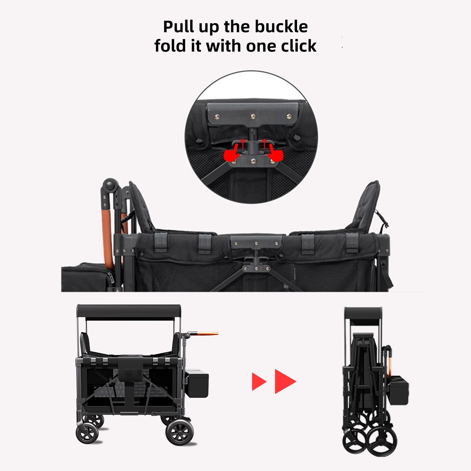 Double Stroller Wagon (2 Seater)-Collapsible Wagon Stroller with Seats with Magnetic Buckle 5-Point Harnesses