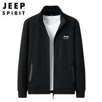 JEEP SPIRIT 남성용 따뜻한 면 소재 재킷, 편안한 스포츠 캐주얼 카디건 스웨터, 패션 탑, 가을