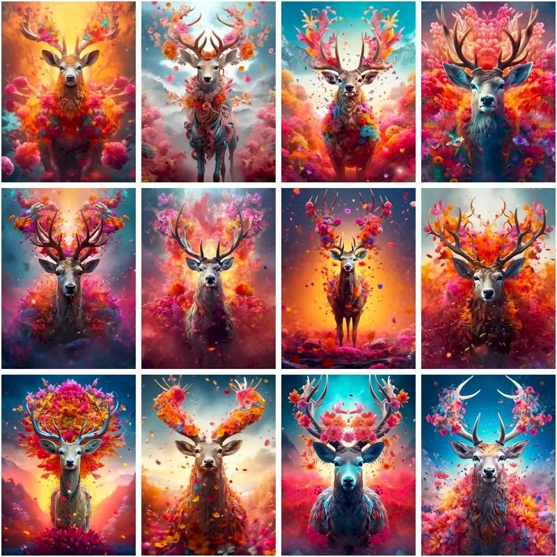 

CHENISTORY DIY Paint By Number Flower Sika Deer Wall Art Picture By Numbers Acrylic Canvas Painting For Home Decoration