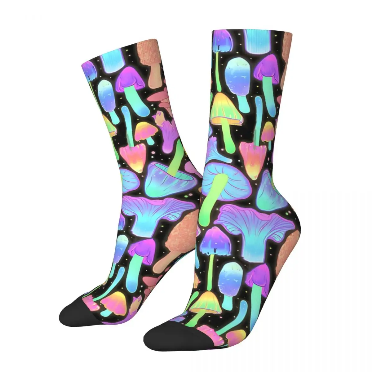 

Funny Crazy Sock for Men Spooky Hunt Neon Hip Hop Mushroom Breathable Pattern Printed Crew Sock Seamless Gift