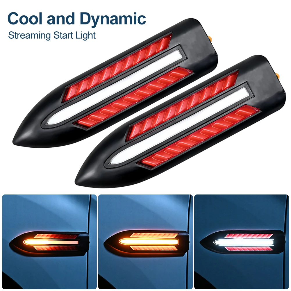

2Pcs Car LED Turn Signal Side Marker DRL Flowing Fender Turn Signal Daytime Running Light White and Amber Drilling-Free Install