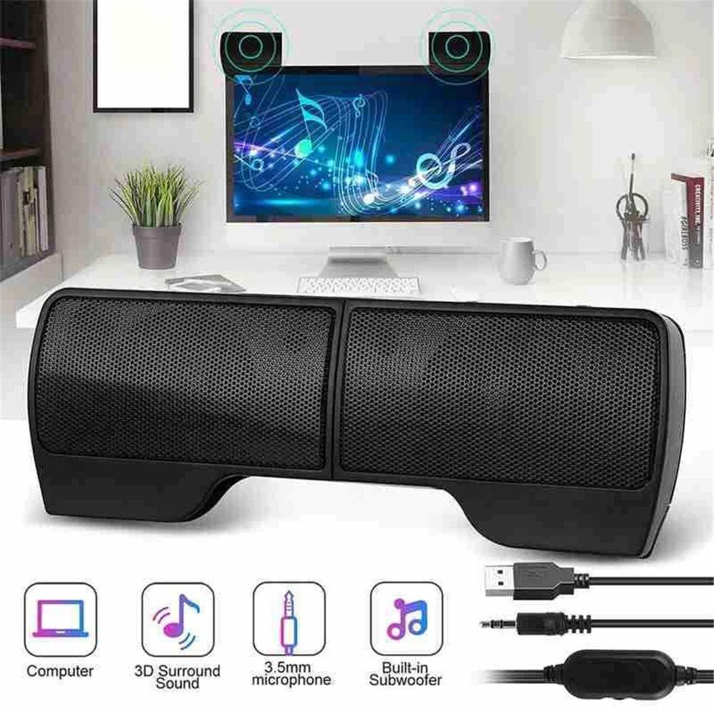 Portable Clip USB Stereo Speakers Line Controller for Laptop Mp3 Phone Music Player PC