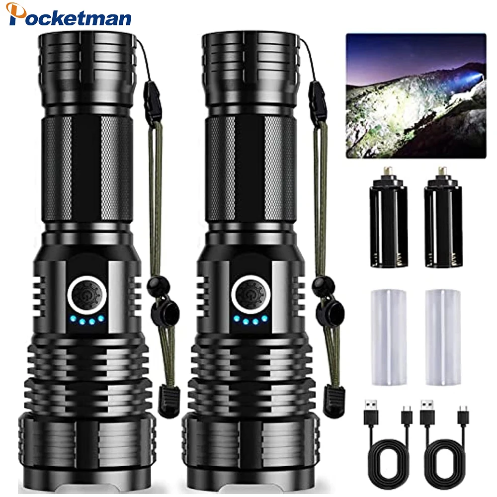 

High Lumens Rechargeable LED Flashlight 5 Modes Powerful Handheld Flash Light Zoomable Camping Torch 18650/26650 Battery Lantern