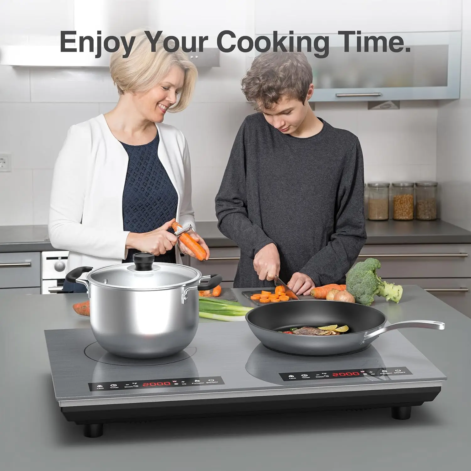 Double Induction Cooktop 24 inch 4000W Electric cooktop hot plate induction stove top LED Touch Screen 9 Levels Settings