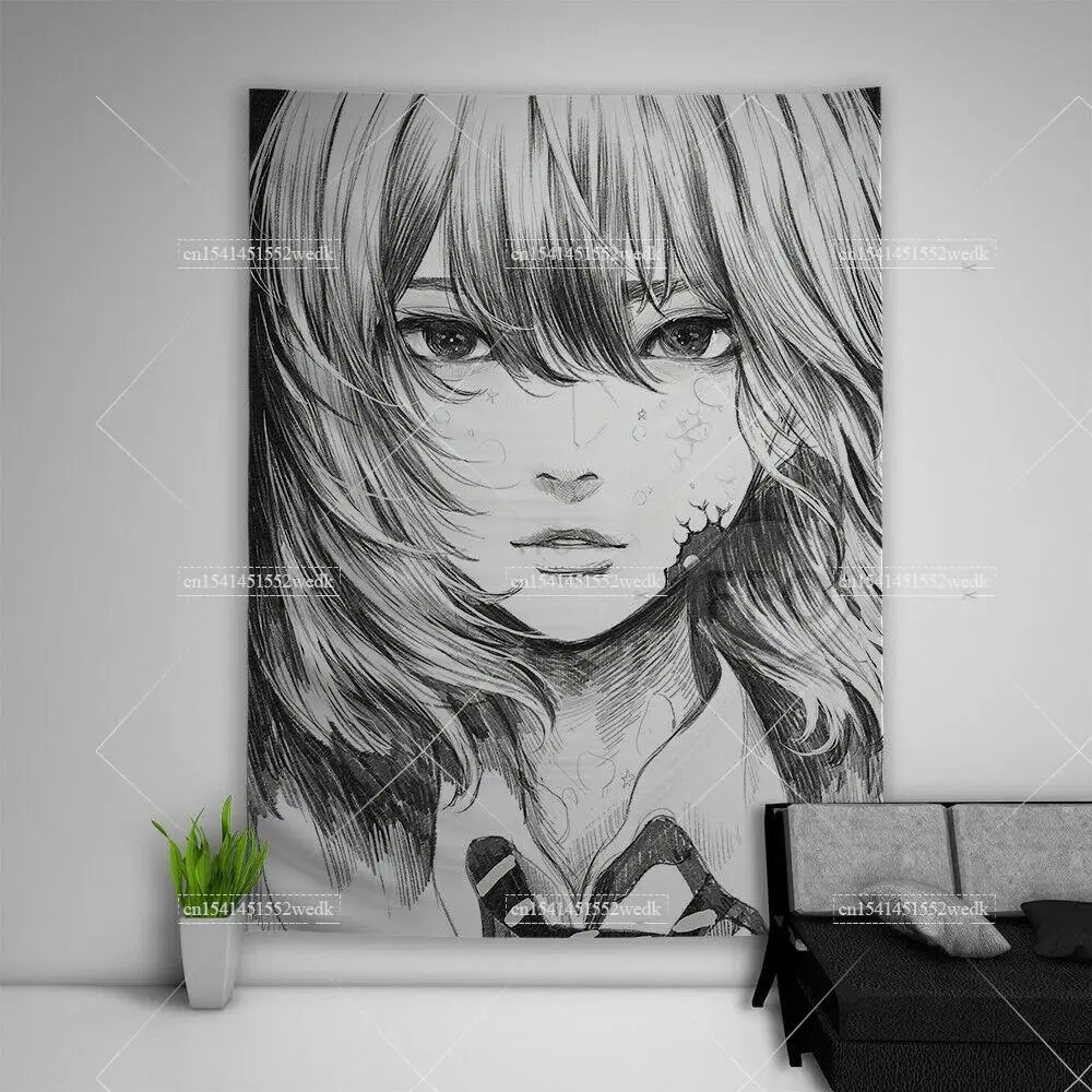 Kawaii School Girl Tapestry Wall Decor Anime Tapestry Manga Aesthetic Room Decoration Meme Tapestries Art Poster Home tapestry decorations