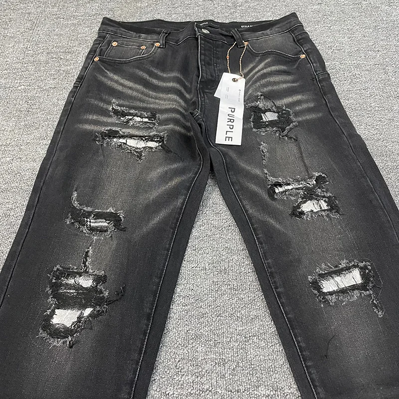 High Street Vintage Fashion Casual Jeans Pants Men Woman Washed Black Damaged Hole Old Hip Hop Trousers 3