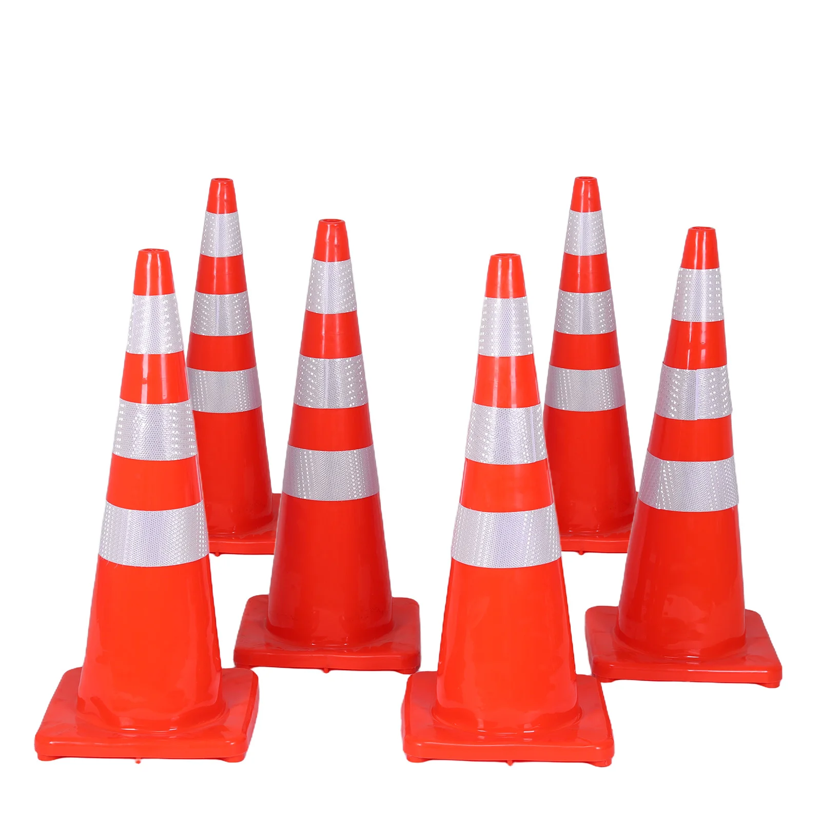 35 Inch 6 Pack Traffic Cones with Reflective Collars Plastic Safety Cones PVC for Traffic Control Driveways and Parking Lots