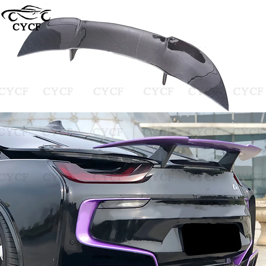

Высококачественные задние плавники из углеродного волокна для BMW I8, Автомобильный задний спойлер для багажника, губа, крыло, комплект для удлинения кузова